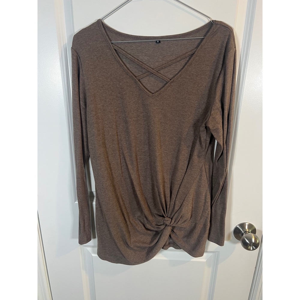 Unbranded Womens Top Criss Cross Neck Front Knot Brown Size M
